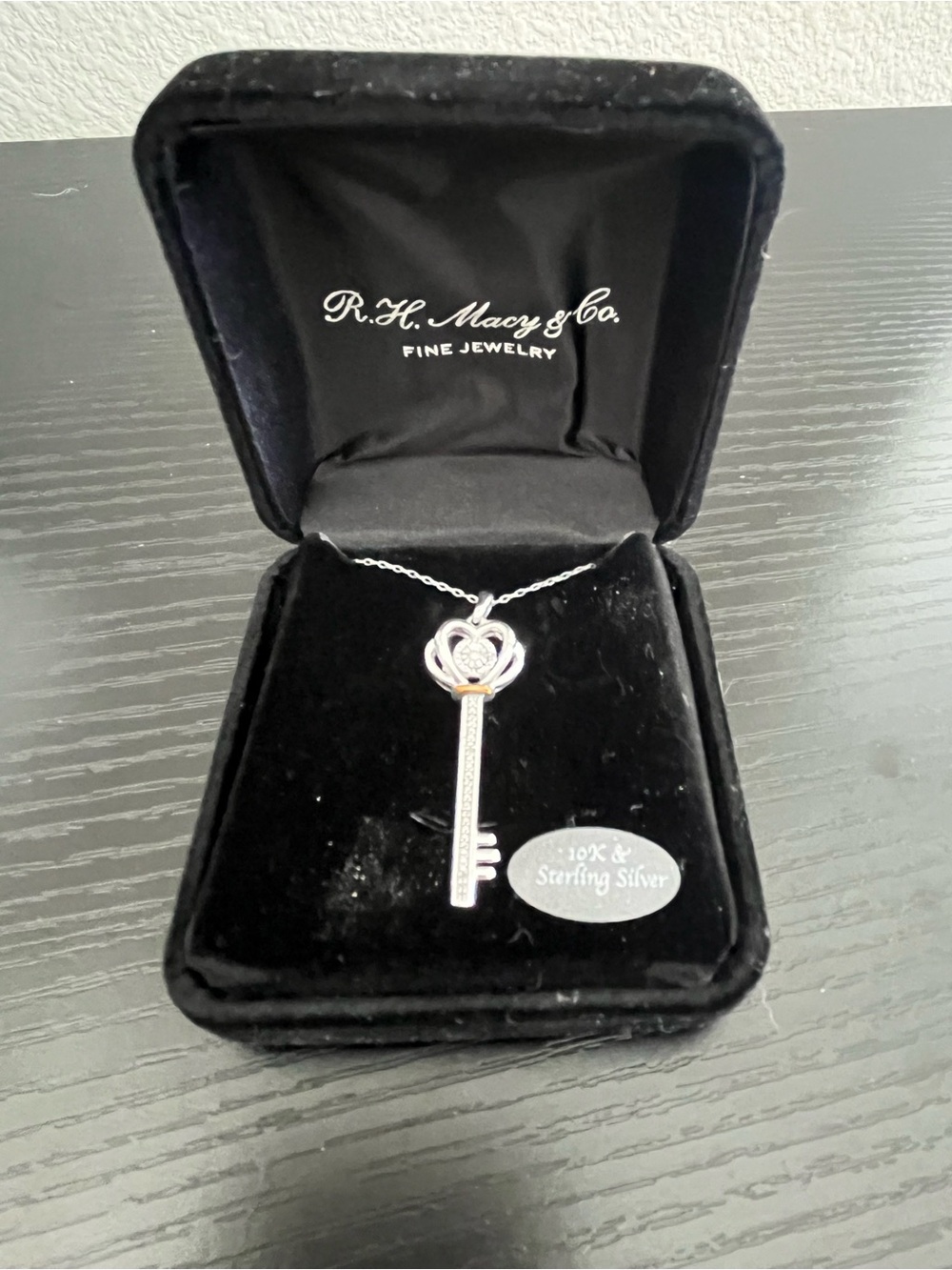 Silver & 10K Diamond Accent Key Pendant Necklace with Heart Motif